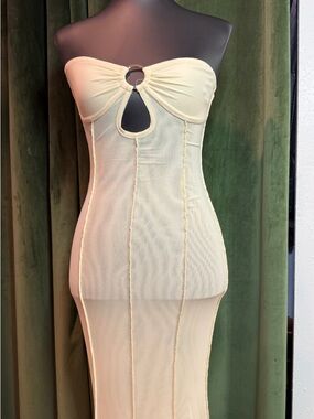 Strapless Cream Tube Dress with Ring Detail